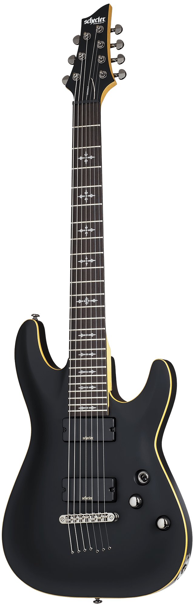 Schecter Demon-7 Electric Guitar in Aged Black Satin - Andertons